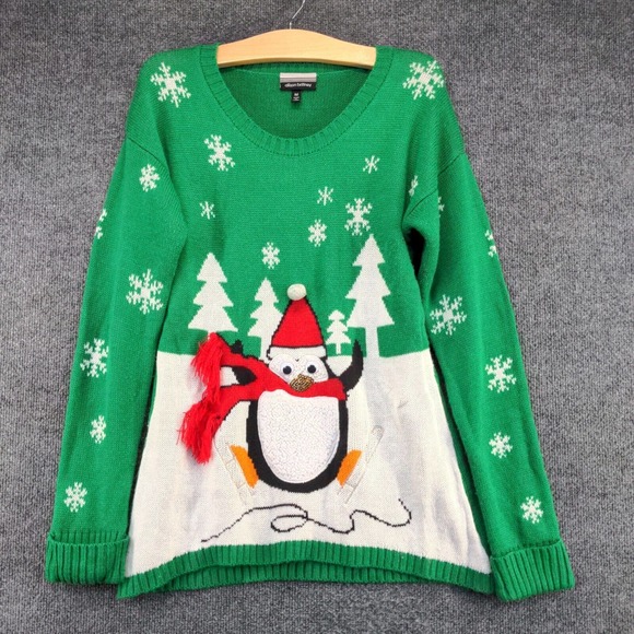Allison Brittney Women's Sweater Green Size M Knit Penguin Winter Christmas - Picture 5 of 12